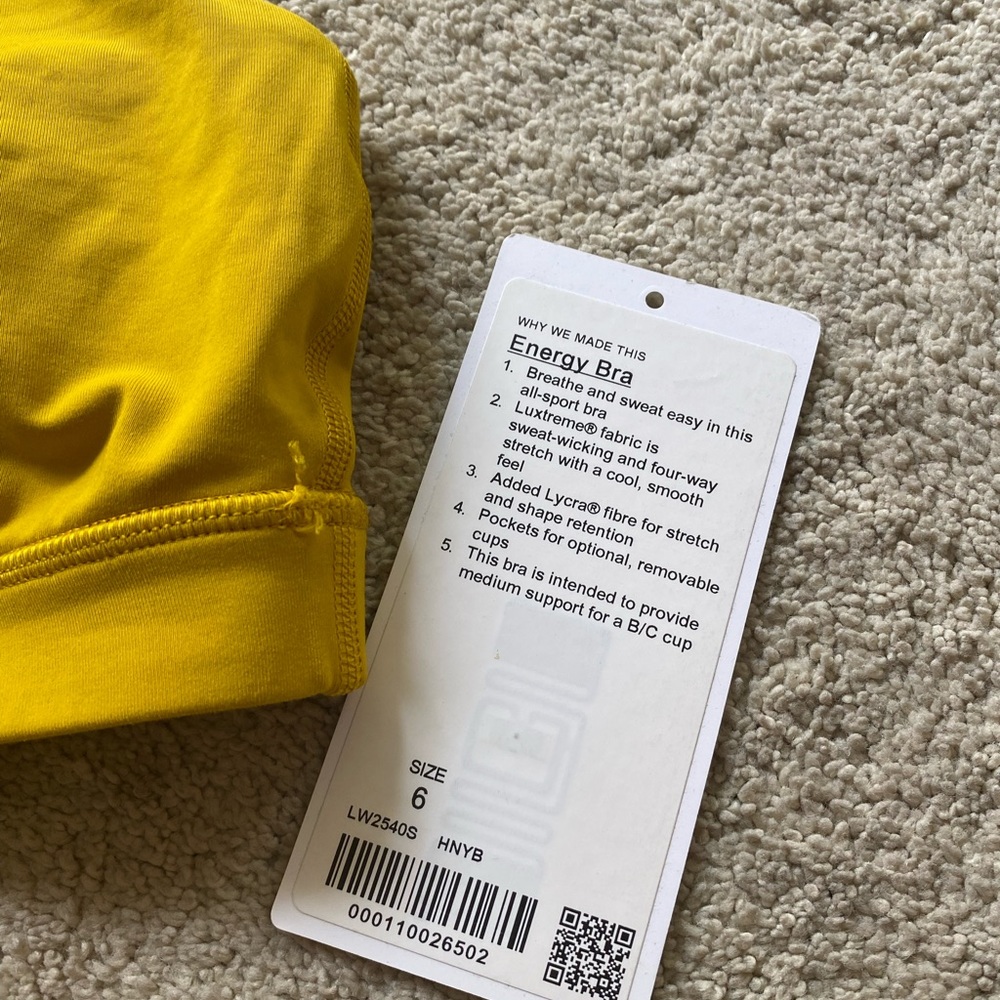 LULULEMON Honeycomb yellow Energy Bra size 6 - Picture 4 of 7